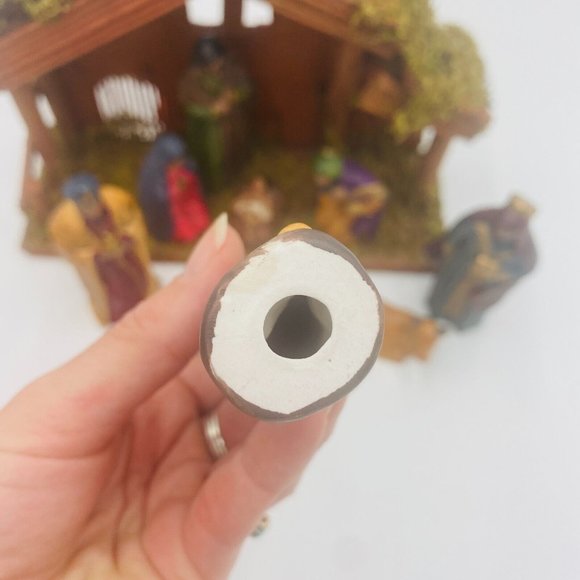 Elements Ceramic Dark Ethnic Nativity Set with Wooden Manger Figurines Set of 10 - Picture 10 of 12